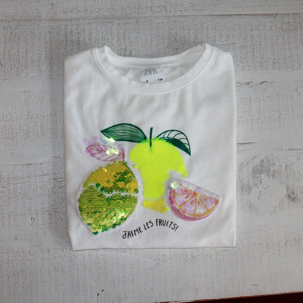 Zara kids, white fruit shirt, size 9